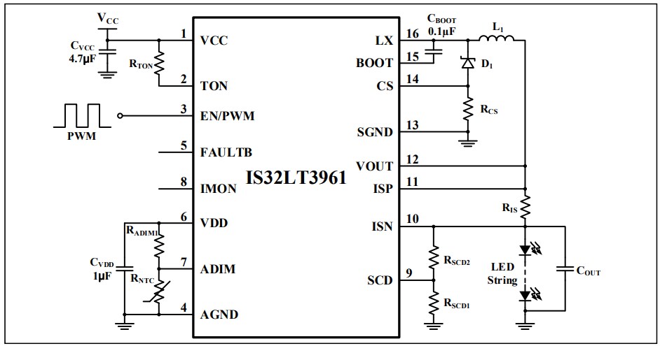 Application Circuit Diagram - Lumissil IS32LT3961 LED Lighting Driver